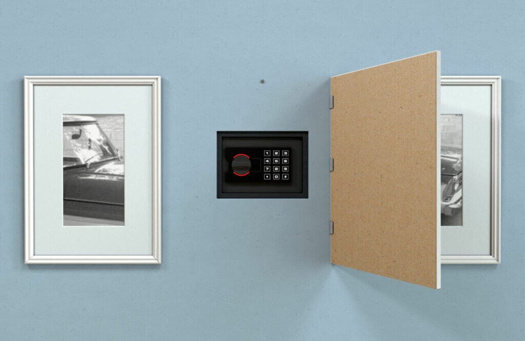 Photo frame moved to reveal a hidden safe