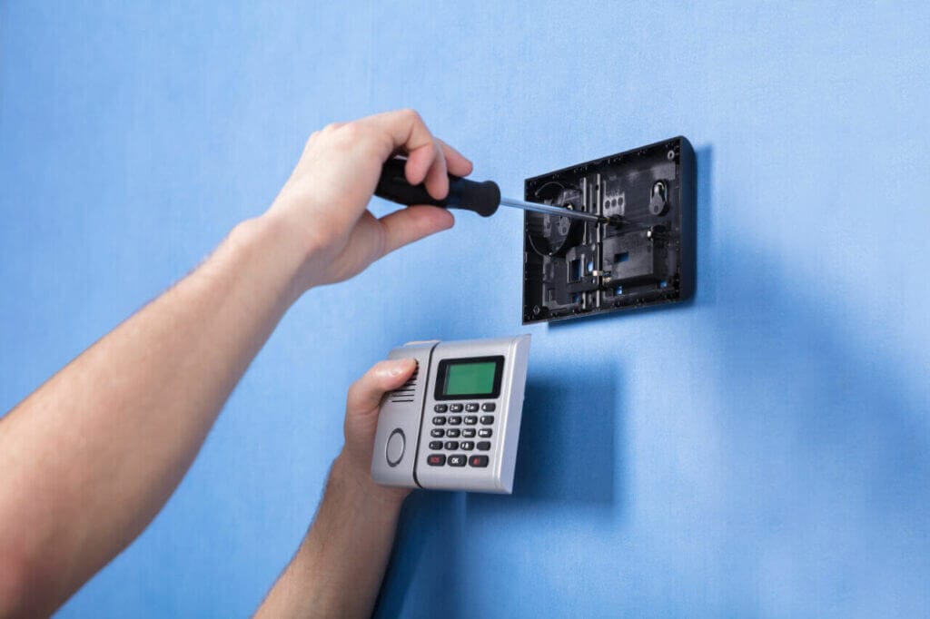 Security System On Blue Wall